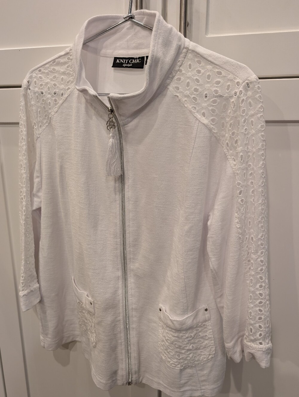 Knit Chic White Cotton Jacket
